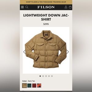 Filson tan light weight down Jac shirt